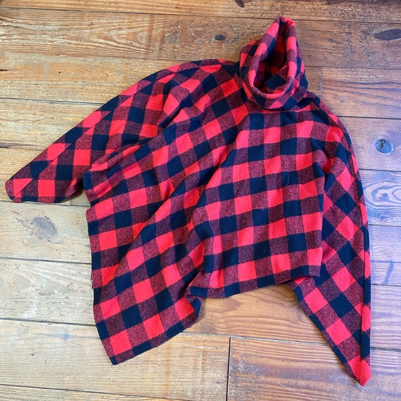 ❄️ VINTAGE Buffalo Check Wool Cape OneSizeFitsMost - Picture 2 of 5